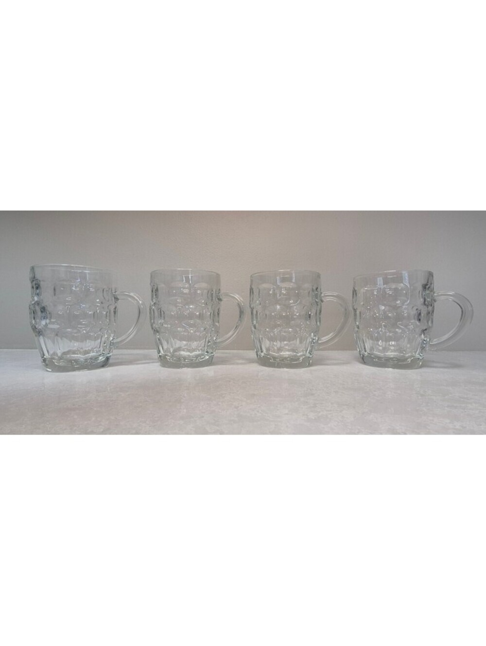 Vintage Clear Glass Dimple Stein Dimpled Beer Mug Cup France Set of 4